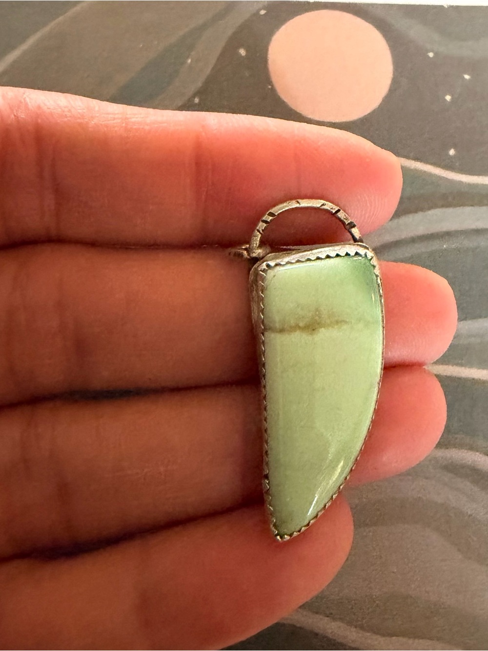 Artisan Pale Green Stone Pendant Necklace in Silver Setting